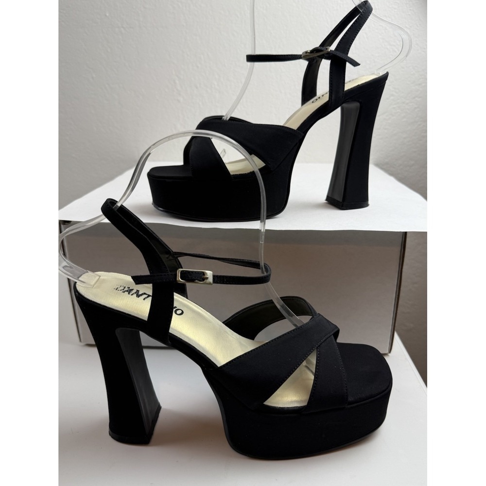 Dantonio Black Chunky Block Heel Ankle Strap Platform Sandals Sz 7.5 Goth Grunge